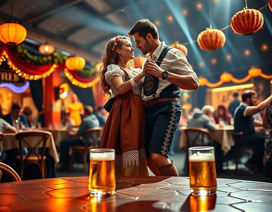 Oktoberfest Couple Dancing: Ink Drop Painting with Psychedel...