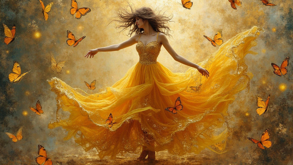 Golden Butterfly Dance in Art Nouveau Style