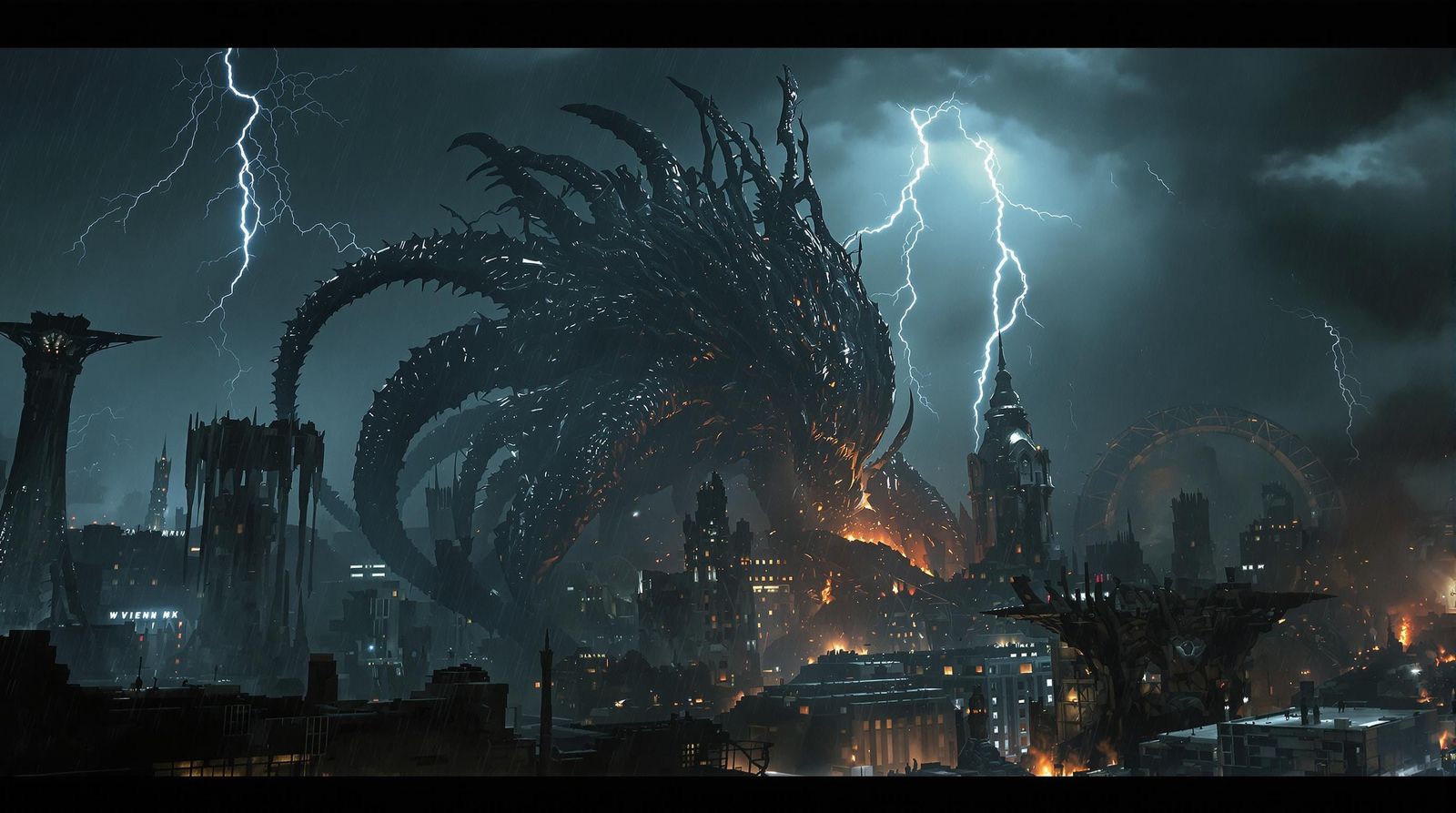 Xenomorph Destruction in Giger-esque Alien City