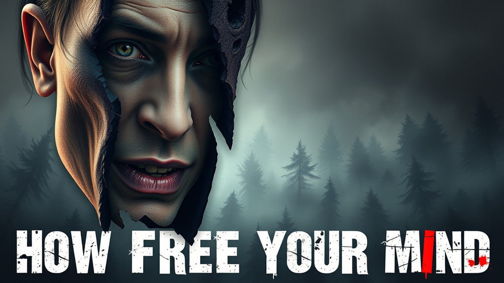 Grotesque Horror Portrait with Twisted Face and Dark Forest