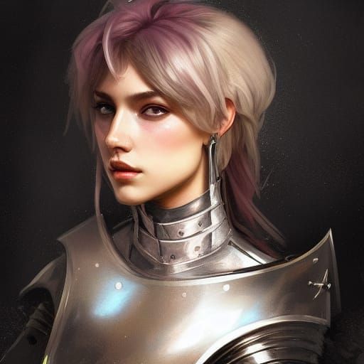 Detailed Portrait of Female Knight in Art Nouveau Style