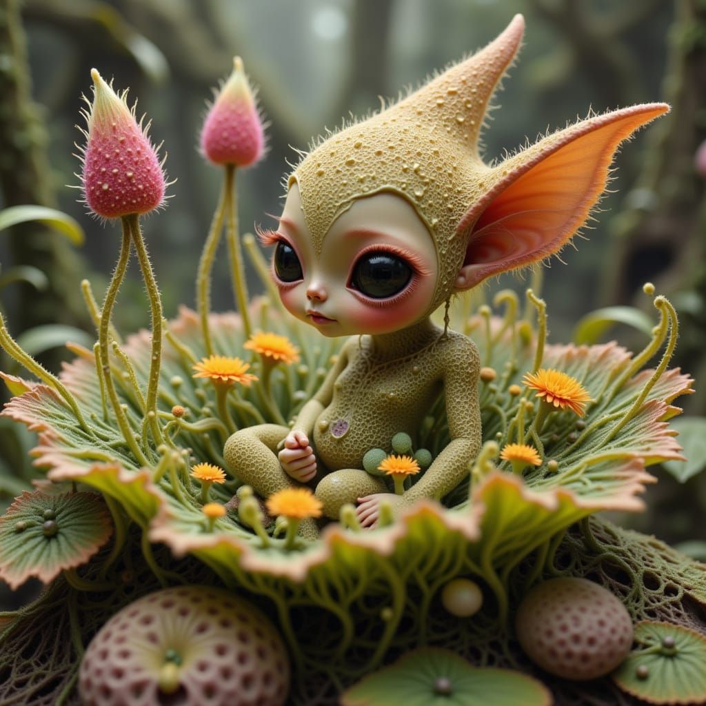 Exquisite Floral Nest with a Majestic Pointy-Hatted Elf