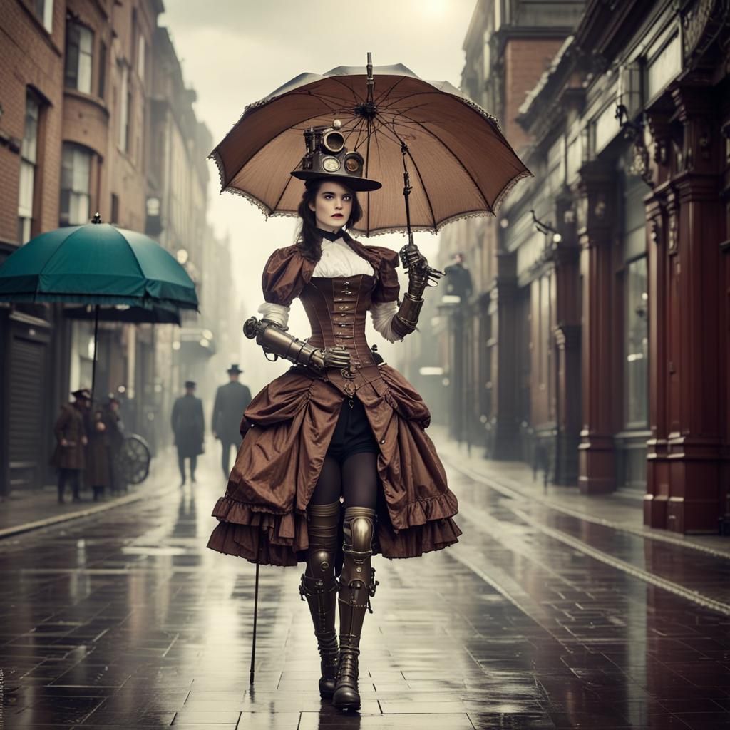 Victorian Steampunk Robot with Umbrella