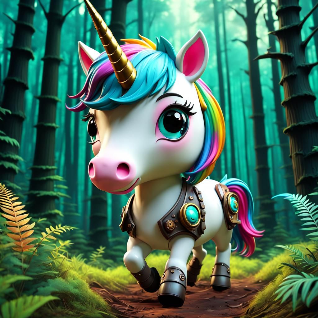 Chibi Unicorn's Forest Adventure in Studio Ghibli Style