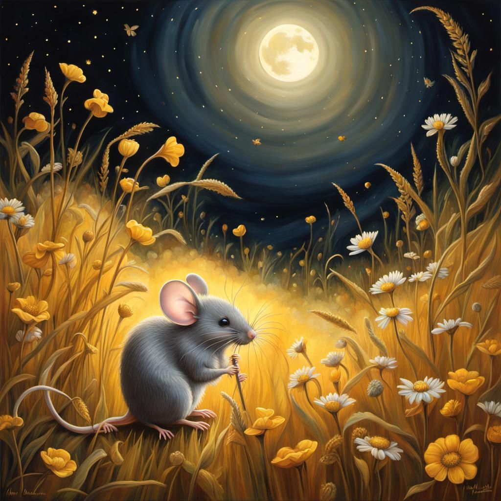 Mouse in Golden Meadow: Hyperrealistic Splash Art