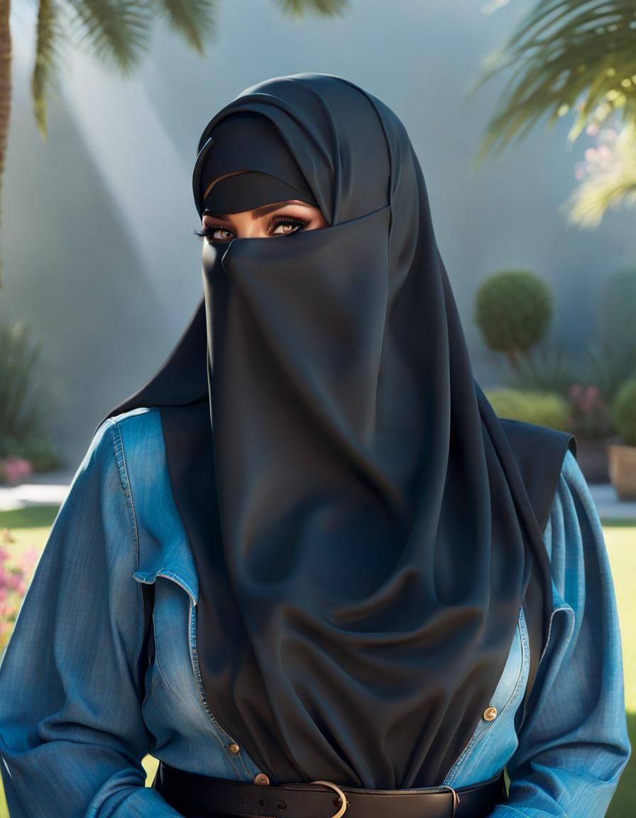 Glamourous Niqab Portrait in Oil Painting Style