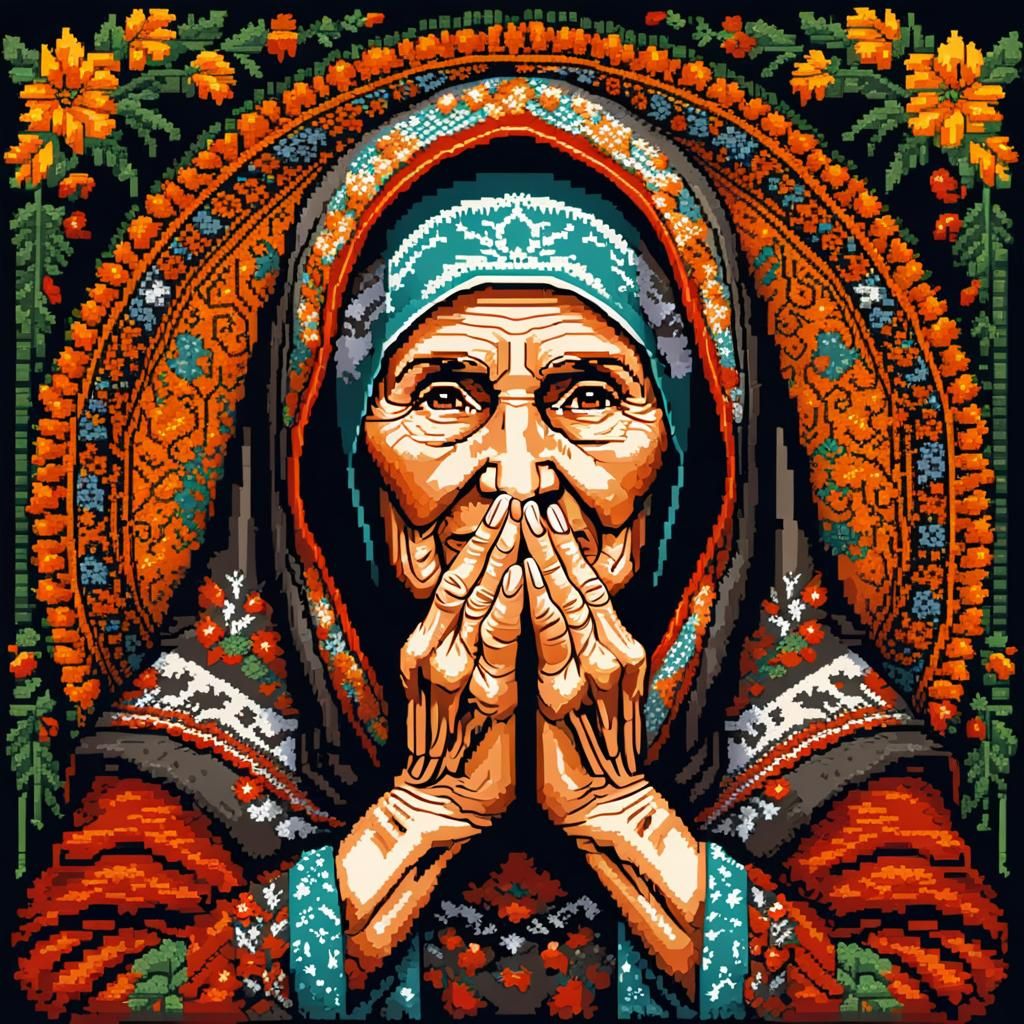 Colorful 8-bit Pixel Art of a Babushka