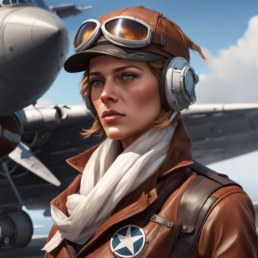 Amelia Earhart near ARC-170 Starfighter: Digital Portrait