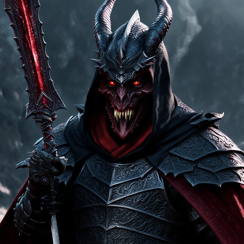 Fearsome Dragonborn Knight with Crimson Sword