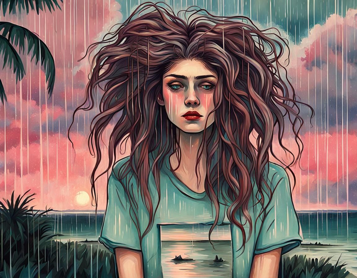 Sorority Girl in Rainy Vaporwave Print