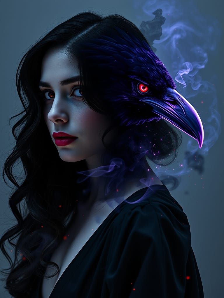 Mysterious Woman & Raven Portrait, Gothic & Mystical