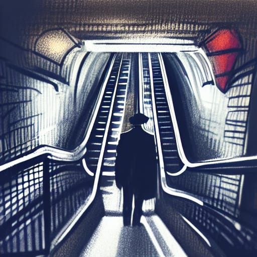 Investigator Examines Escalator in Moody Subway Station