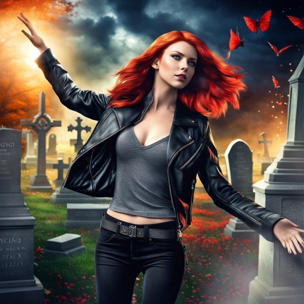 Teenage Sorceress Casting a Spell in Graveyard