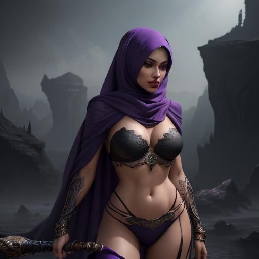 Woman with Hijab in Detailed Fantasy Art