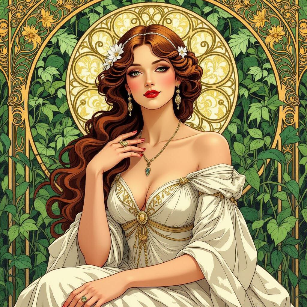 Majestic Woman in Art Nouveau and Surrealism Style