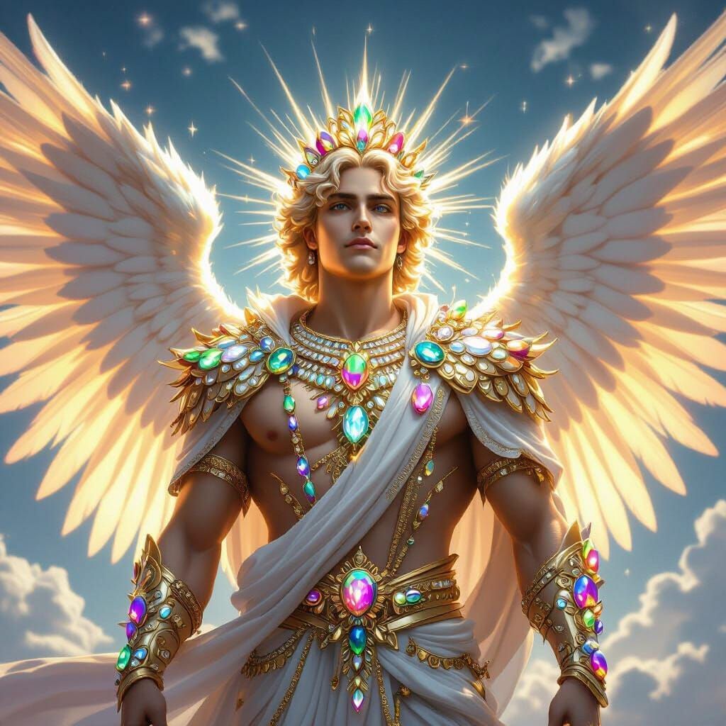 Radiant Cherub in Heaven with Precious Stones