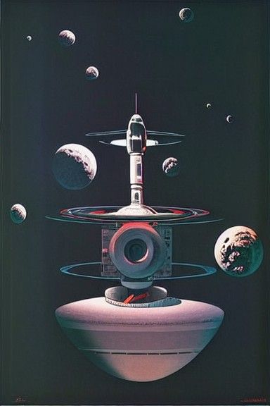 Brutalist Space Stations on Lunar Landscape