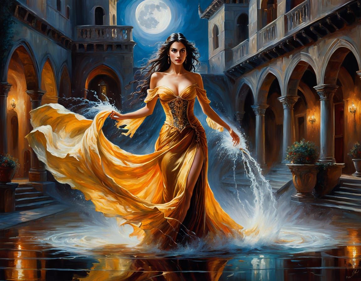 Vampire Sorceress in a Whirling Dance, Oil Painting