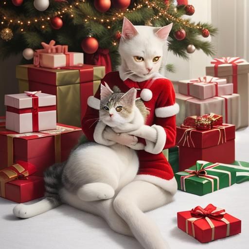 Christmas Joy with Cat and Gifts