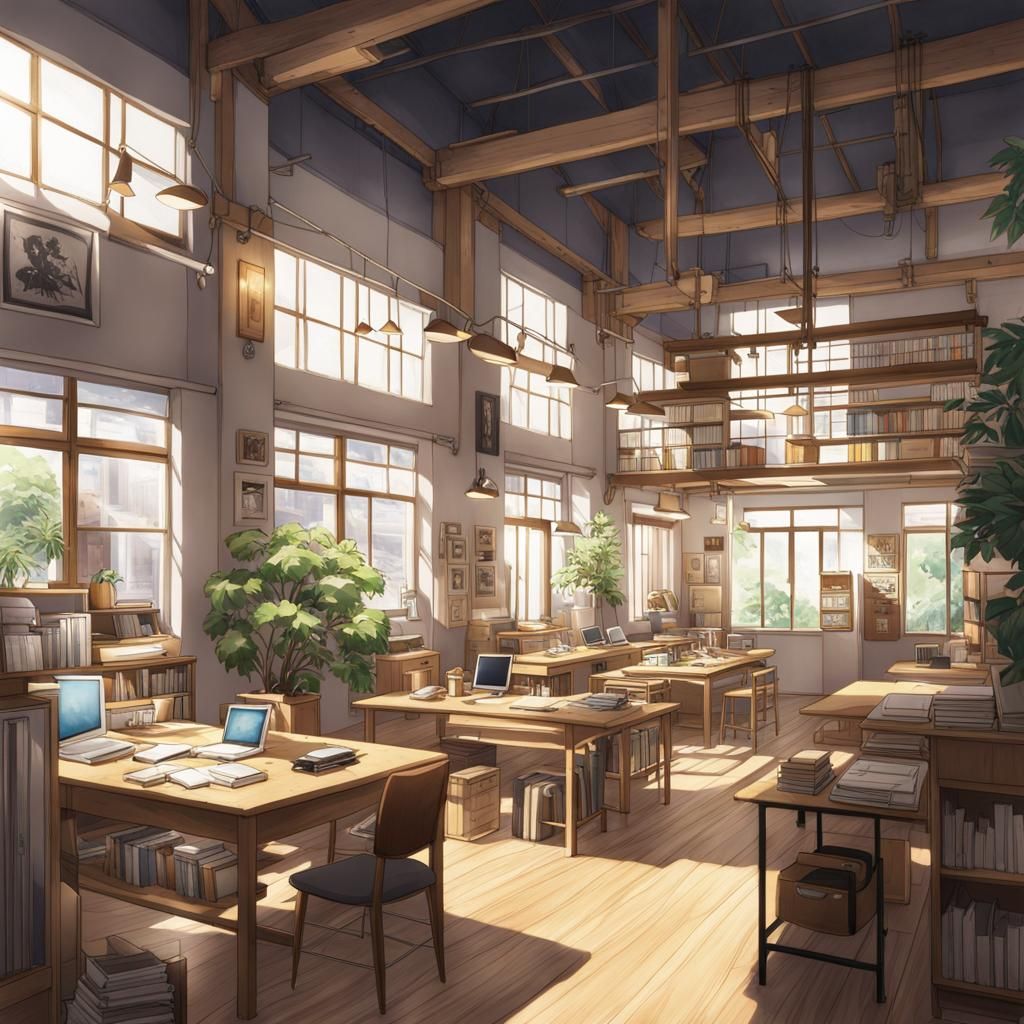 Architecture Student Hub in Anime Art Style