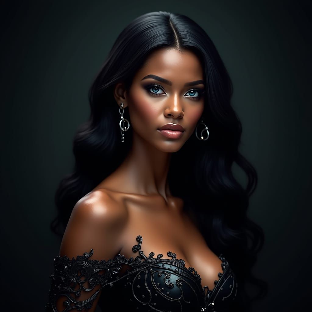 Mystical Black Woman in Corset: Fantasy Concept Art