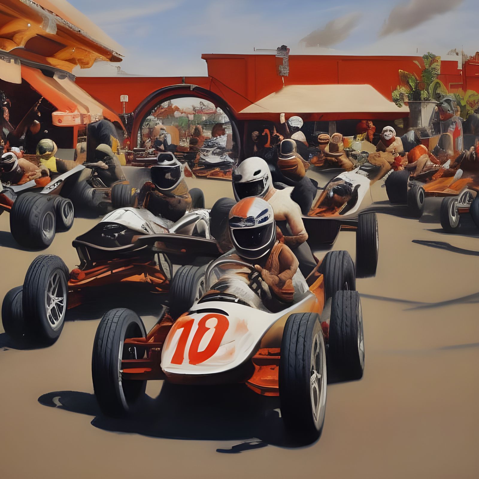 Go-Cart Race: An Oil Painting in Gurney Style