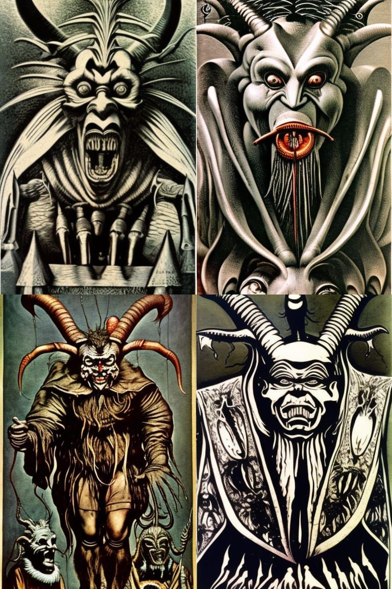 Terrifying Krampus Horror Art in Metallic Colors