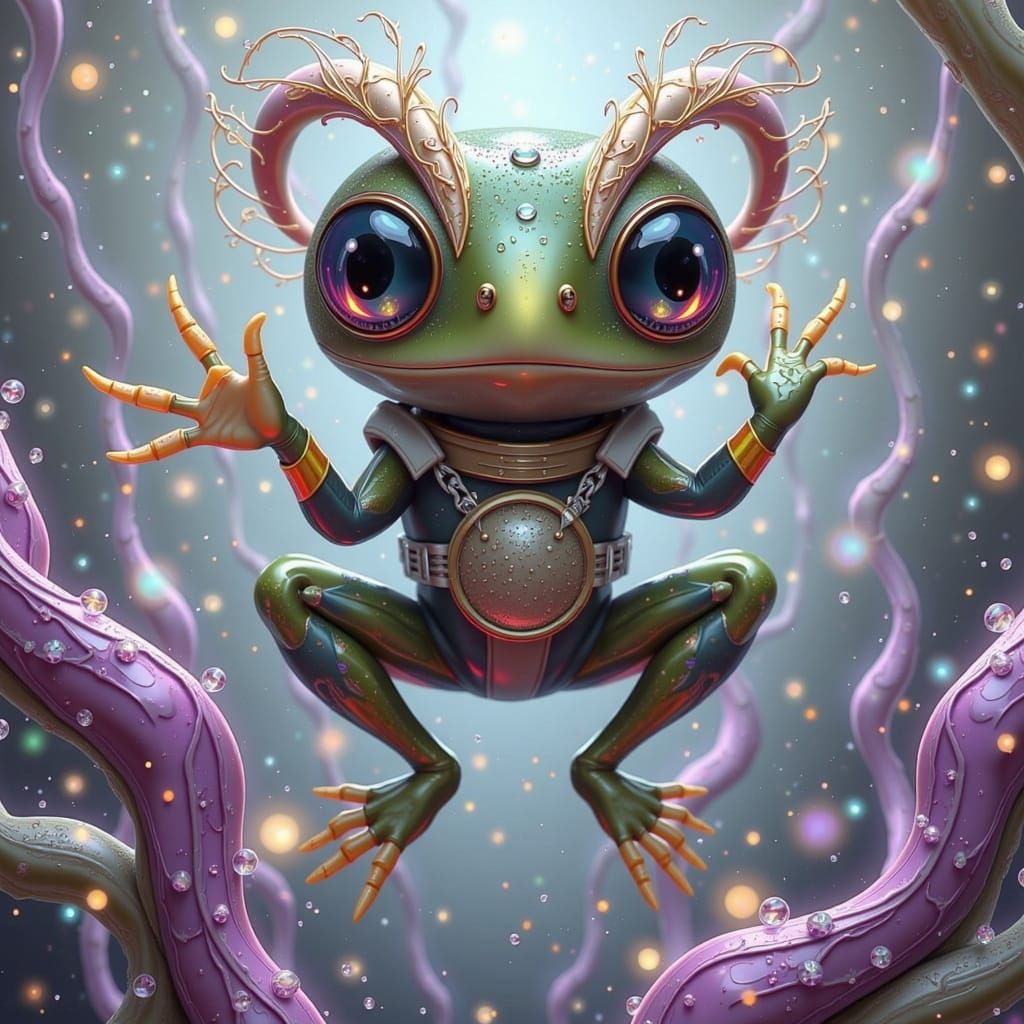 Ethereal Astronaut Alien Frog in Dreamlike Whimsy