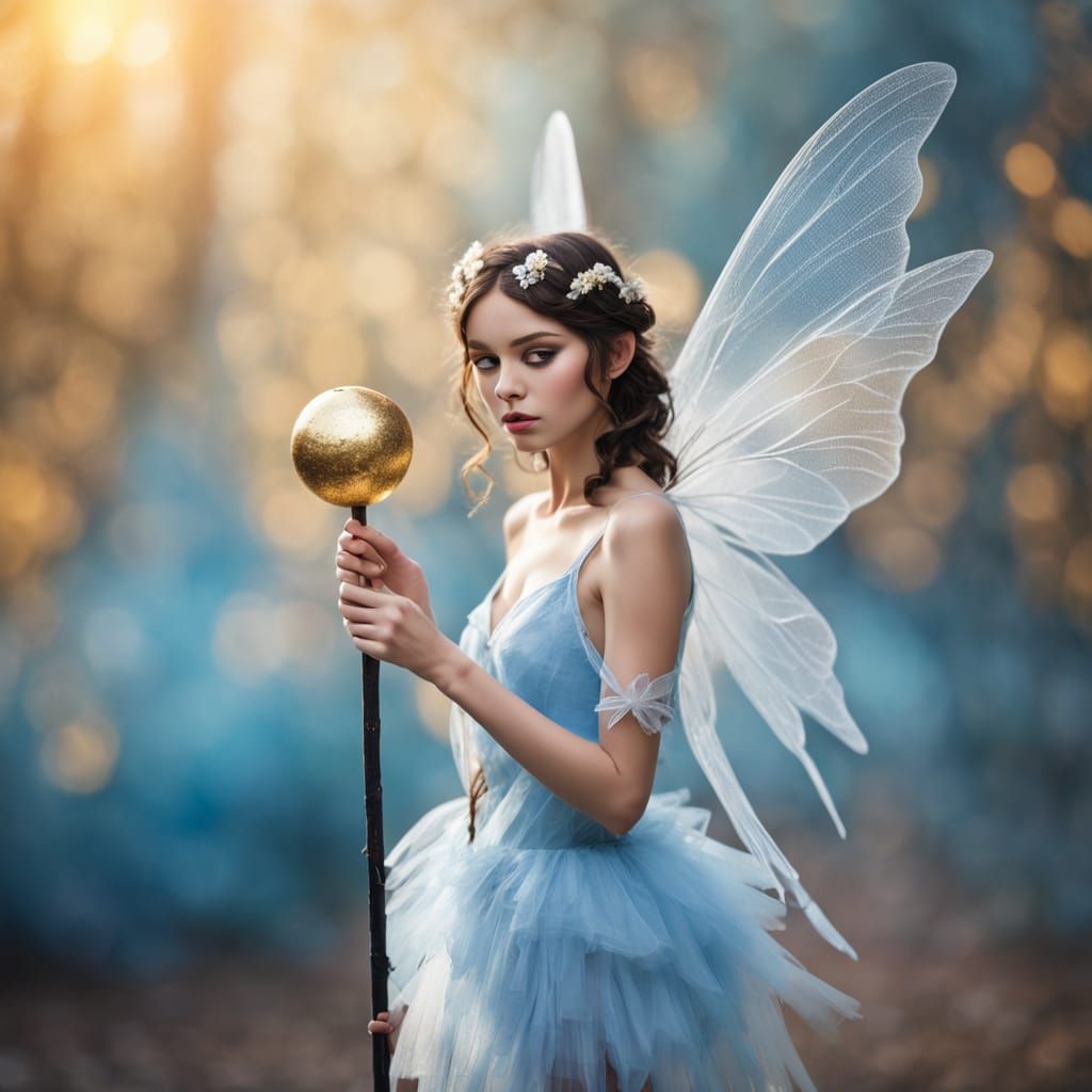 Whimsical Fairy with Delicate Wings in Warm Light