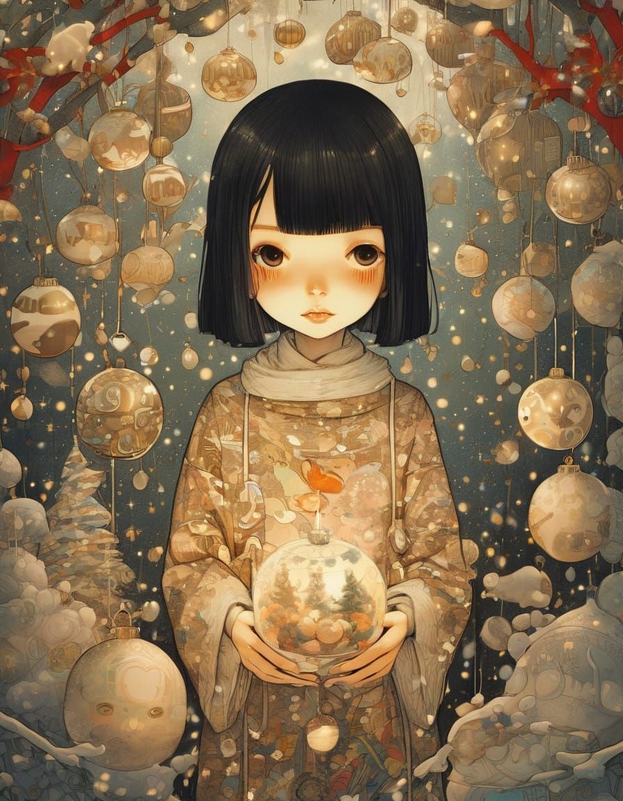 Christmas Girl in Whimsical Watercolor Style