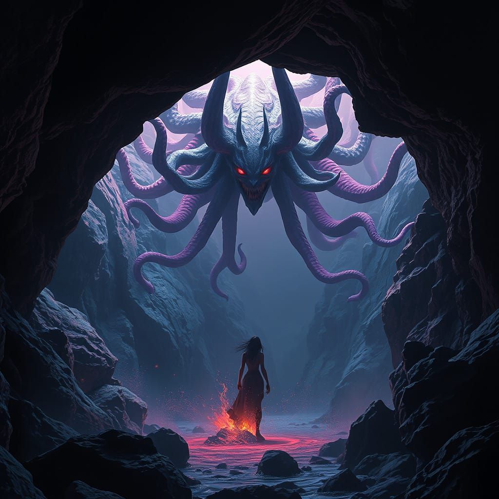 Medusa Waits in Darkness of the Cave