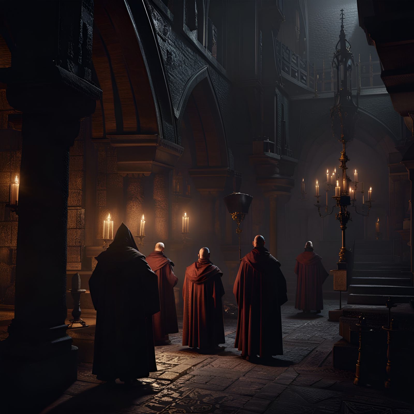 Sinister Monks at Inquisition Castle in Dark Ages
