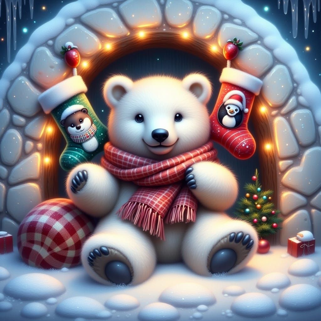 Festive Polar Bear Christmas Fantasy Art