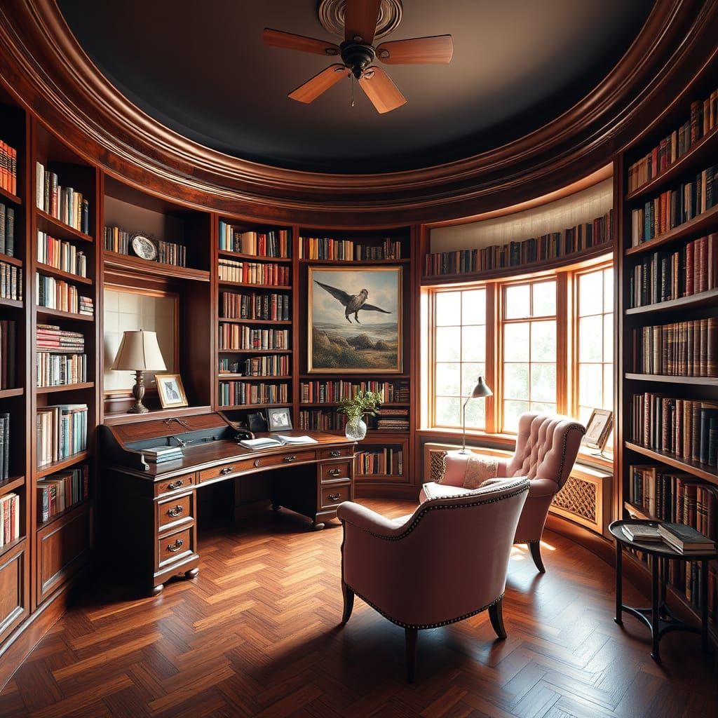 Whimsical Home Library Sanctuary in Warm, Rich Textures