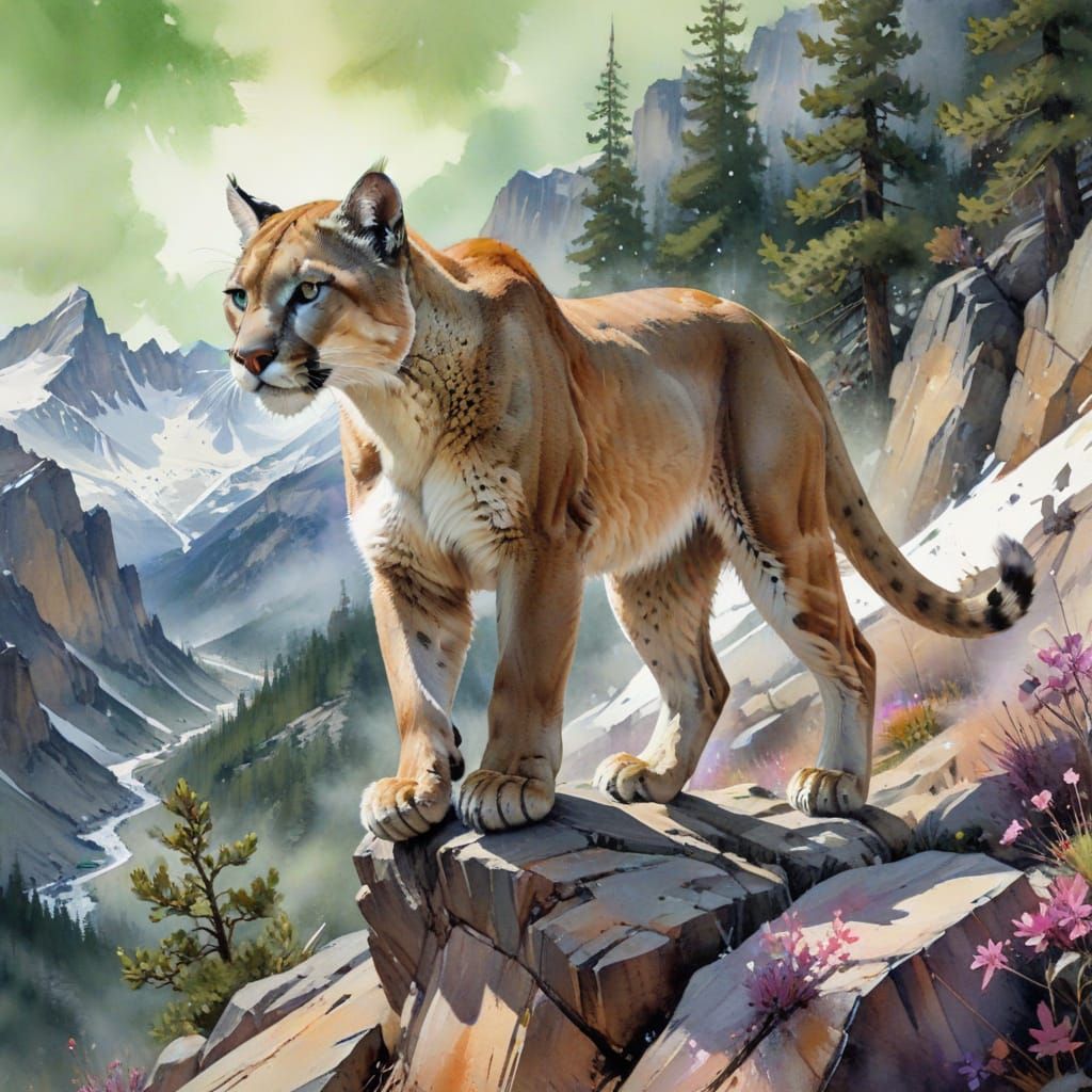 Mountain Lion in Twilight Alpine Wilderness