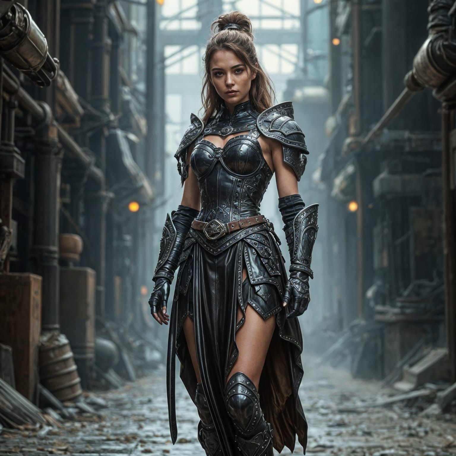 Hyperrealistic Warrior Princess in Armor Dress