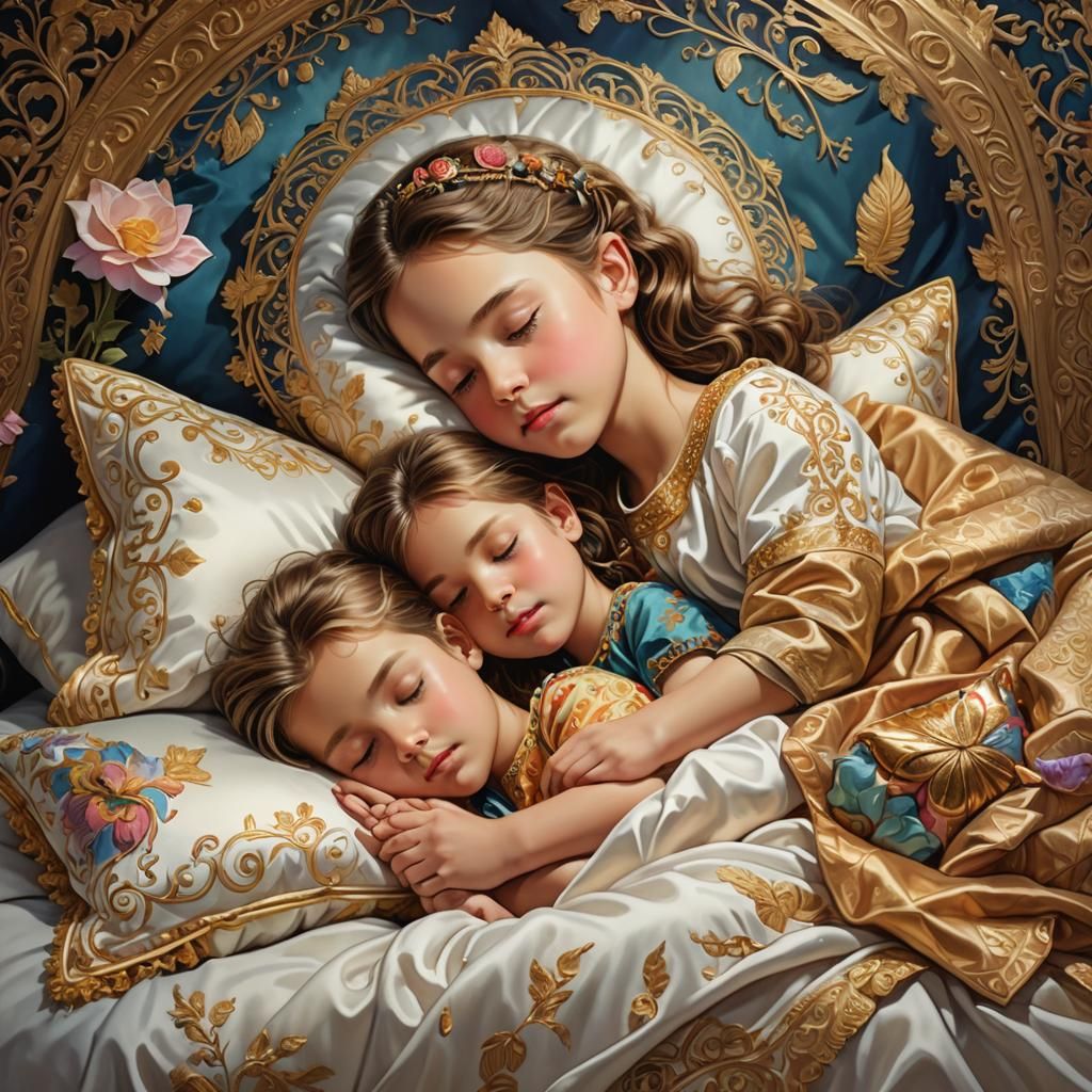 Children Sleeping on Pillow in Fantasy Concept Art