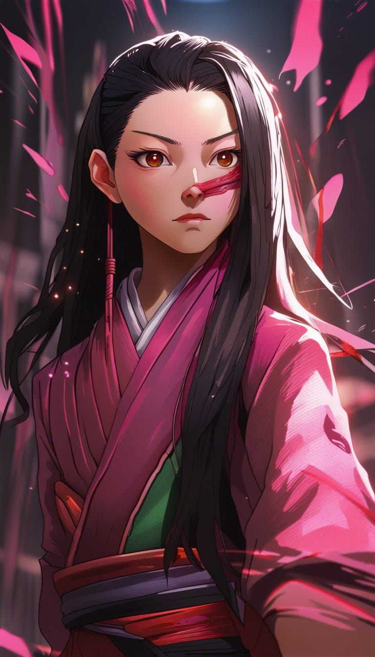 Intricately Detailed Nezuko Portrait in Splash Art Style
