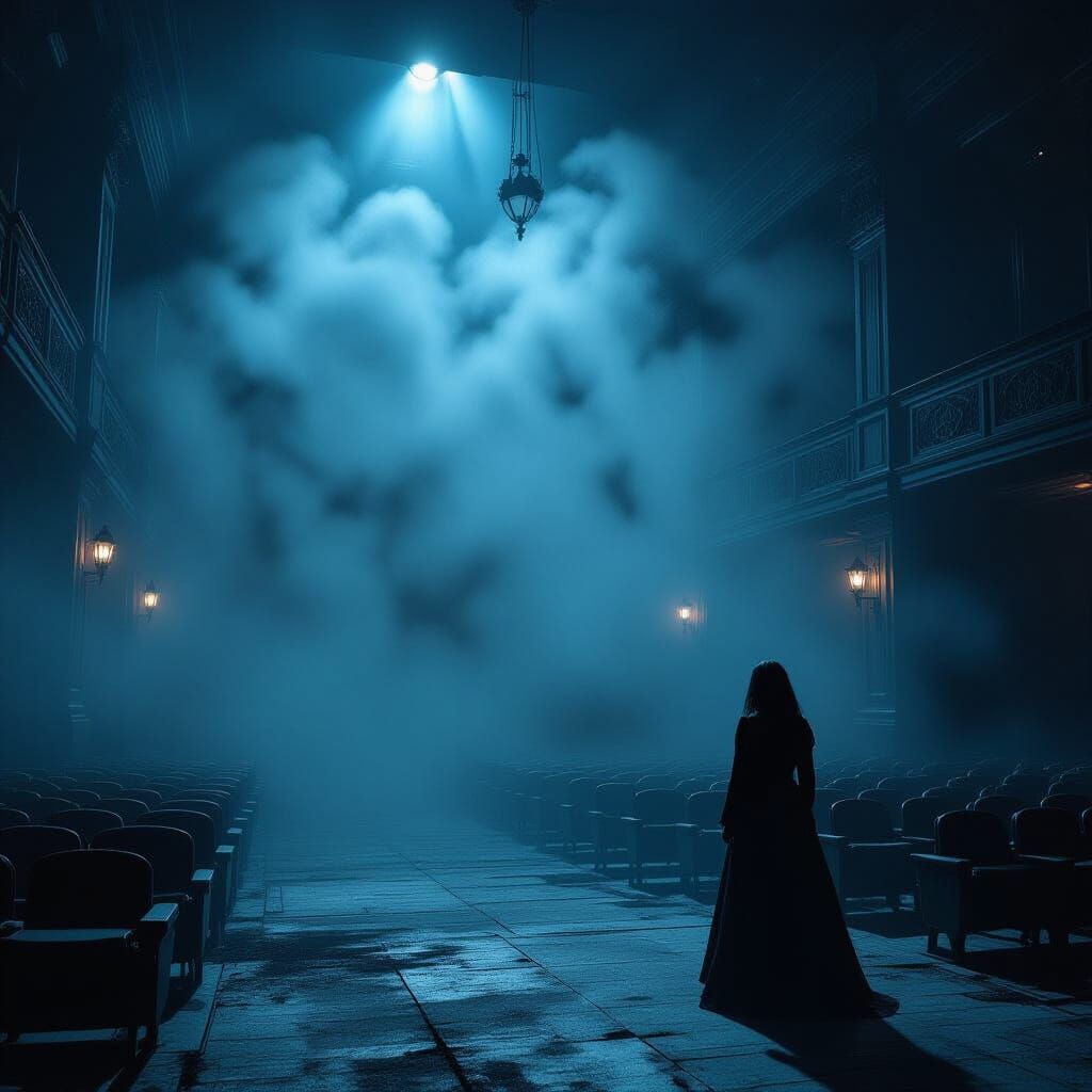 Eerie Fog Fills Dark Abandoned Theater