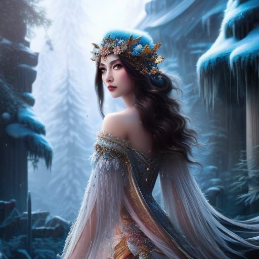 Winter Goddess in Snow Landscape: Fantasy Concept Art