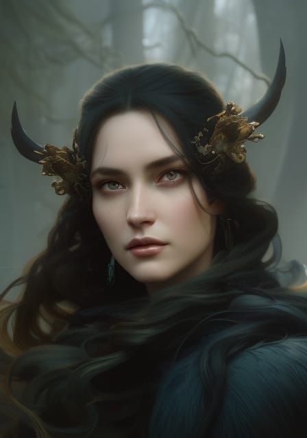 Hnoss, Norse Goddess Portrait in Art Nouveau Style