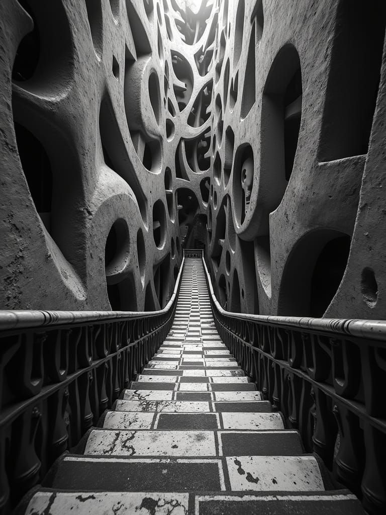 Escher-Inspired Carnival Staircase with Dia de Los Muertos M...