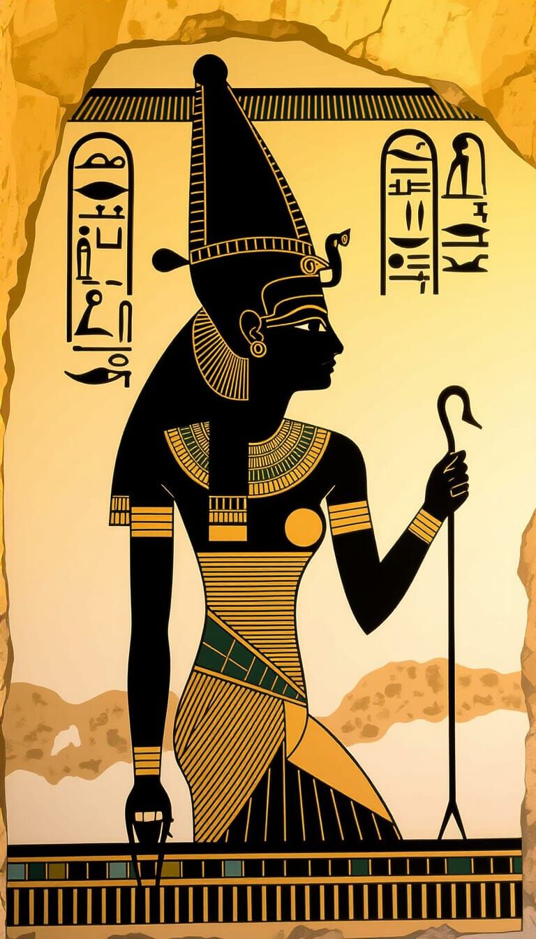 Ancient Egyptian Art Style Profile of Woman in Black and Whi...