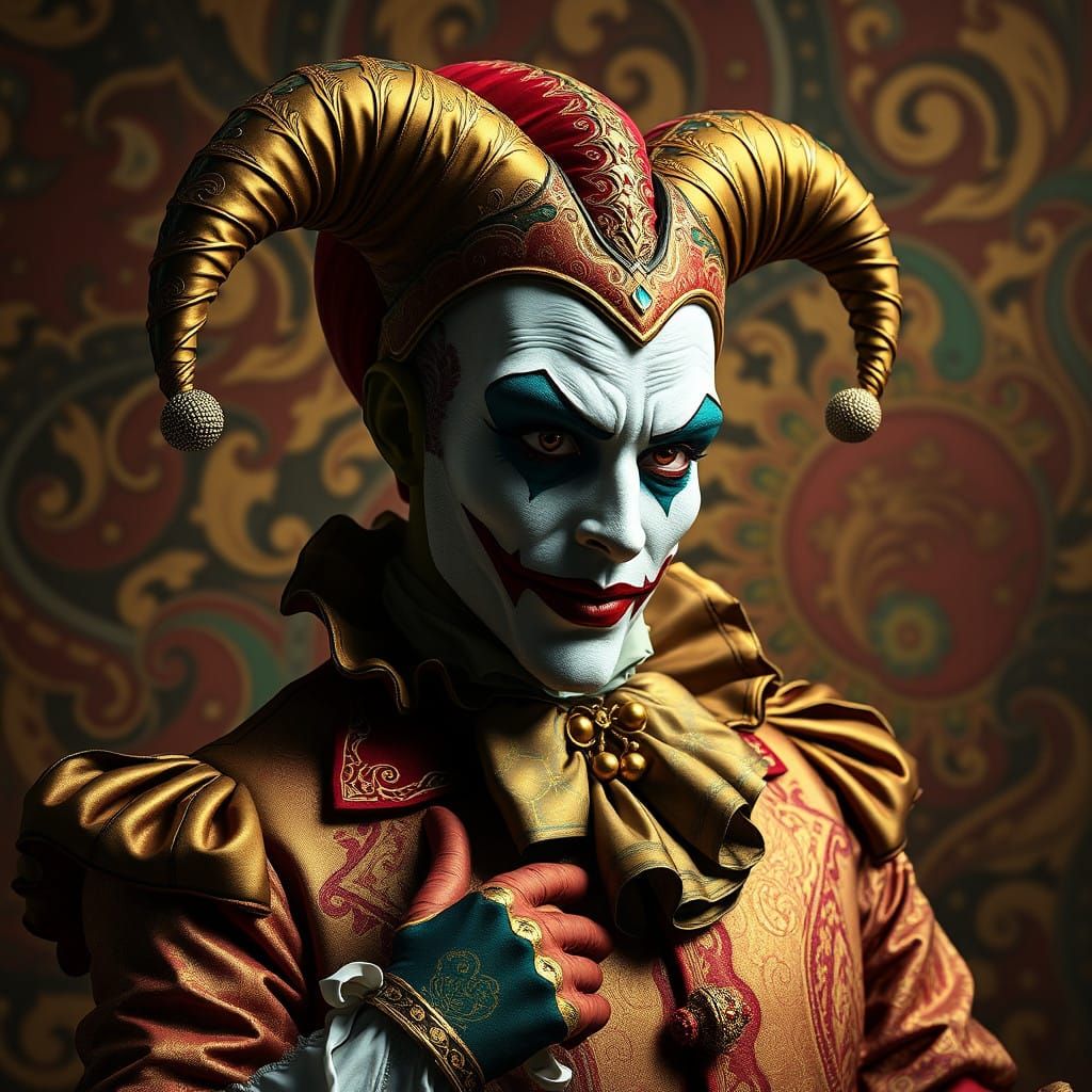 Golden Jester in Baroque Tapestry Splendor
