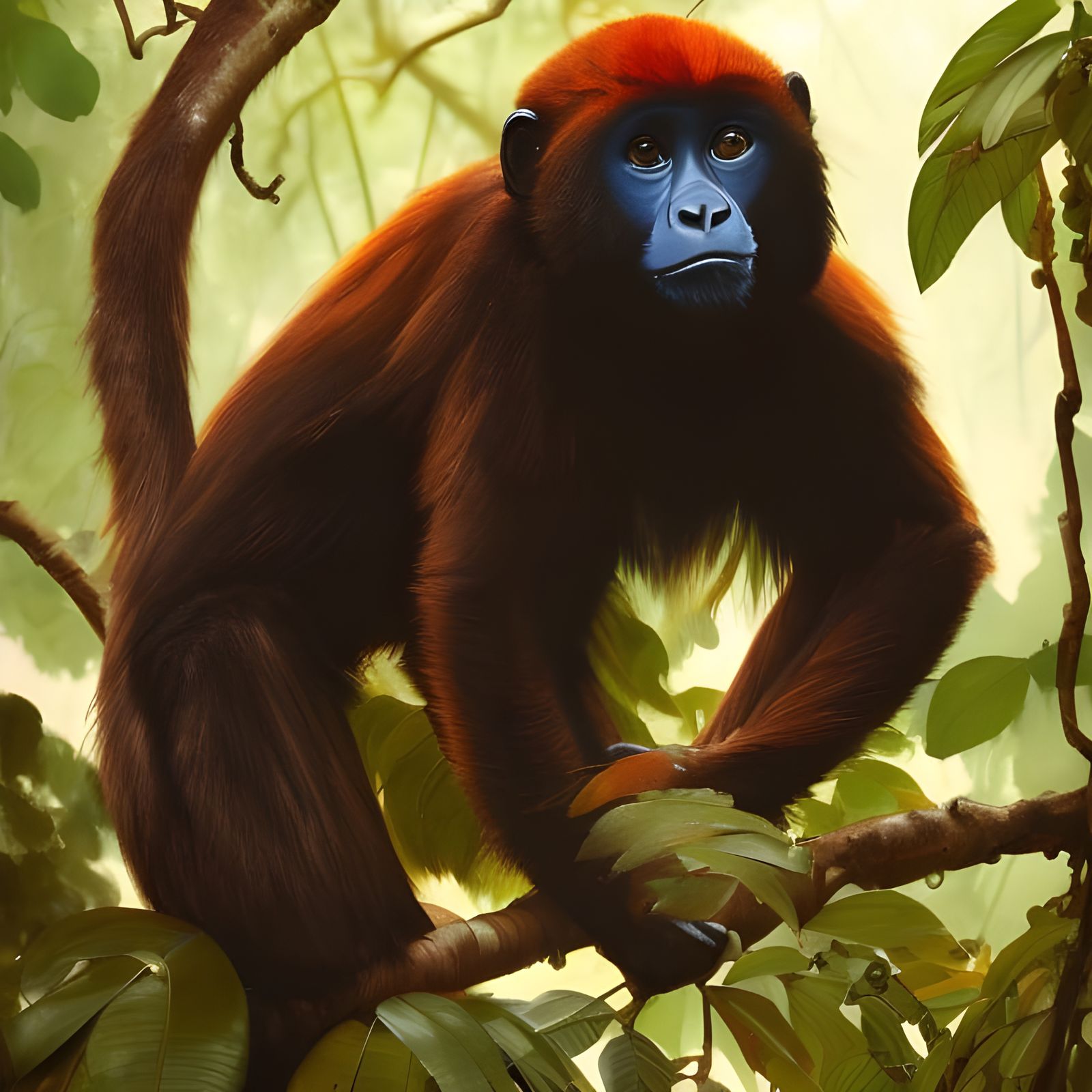 Feathered Howler Monkey Portrait in Digital Art Style