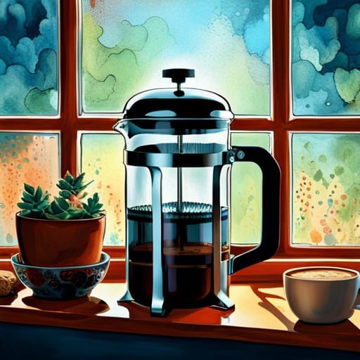 Serene Sunday Morning Coffee: Digital Illustration