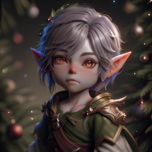 Chibi Christmas Elf Portrait in 3D Render