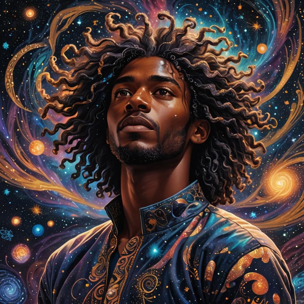 Cosmic Portrait: Man with Constellation Hair