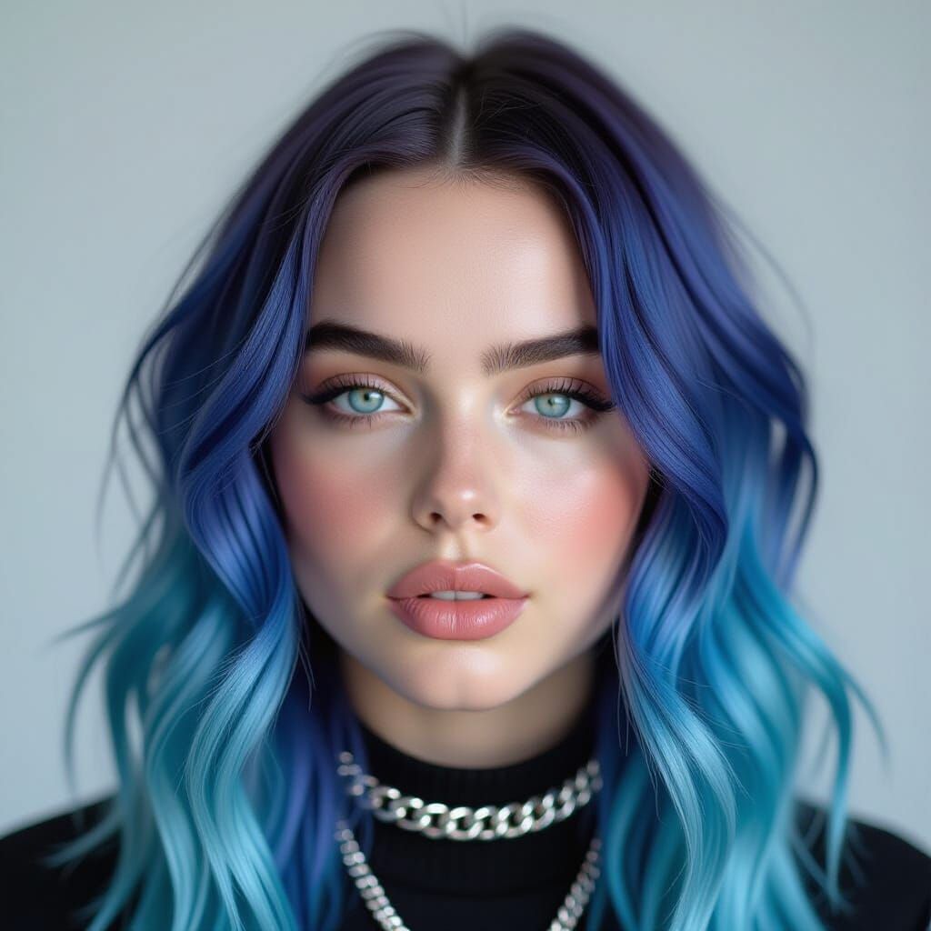 Billie Eilish Professional Portrait in Dramatic Studio Light...