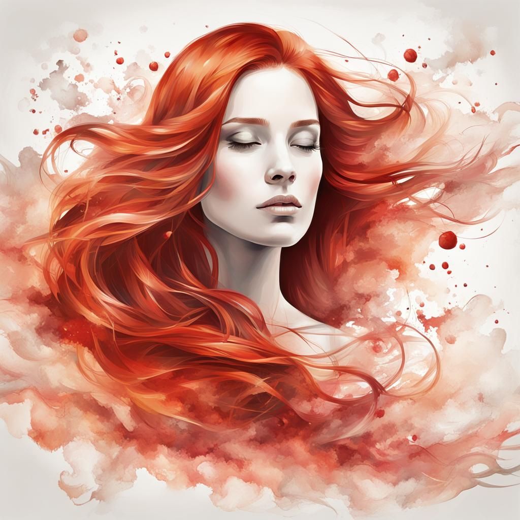 Woman with Flowing Red Hair: Vector Art